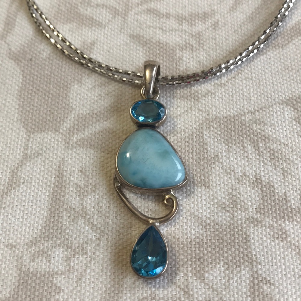 Beautiful Sterling Larimar & Blue Topaz Necklace